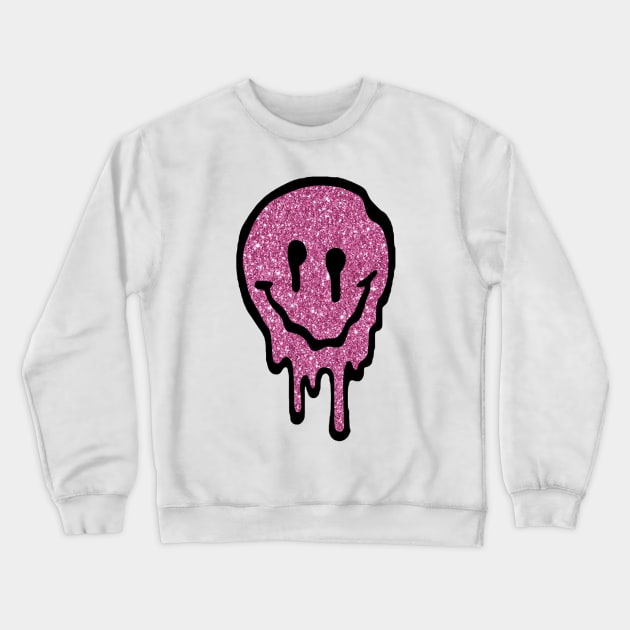 Pink Glitter Drippy Smiley Face Crewneck Sweatshirt by lolsammy910